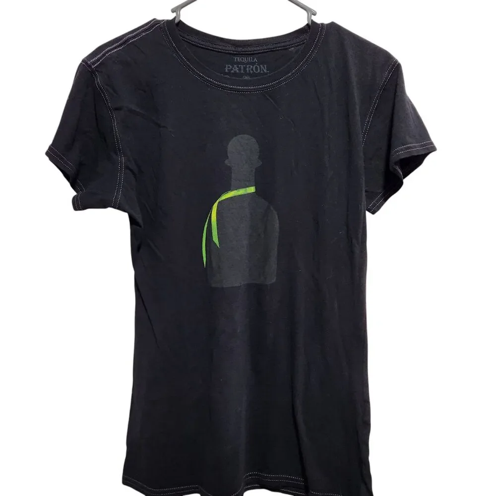 Patron Tequila Graphic T Shirt Black Medium Logo Bottle Short Sleeve Tee